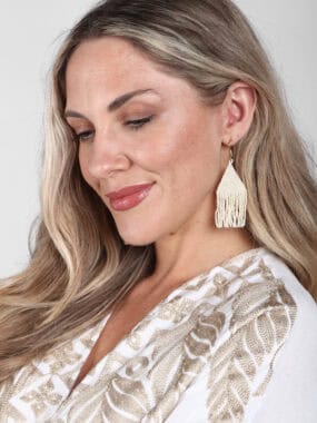 Beaded triangular tassel drop hook earrings