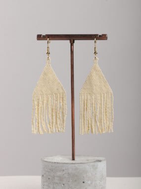 Beaded triangular tassel drop hook earrings