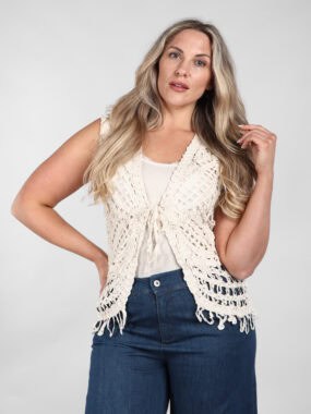 Cotton crochet sleeveless cardigan