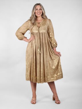 Aztec gold foil camel dress