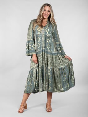 Aztec gold foil heart tiered dress
