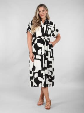 Geometric block print v-neck dress