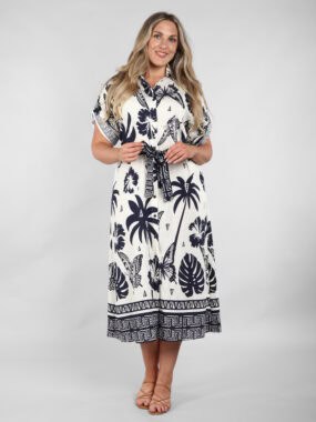 Butterfly print shirt dress