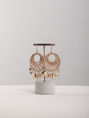 Rattan shell drop hook earrings