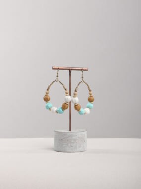 Teardrop raffia drop hook earrings