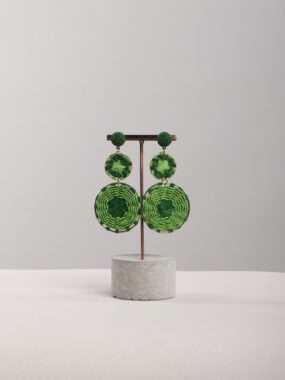 Green woven raffia drop stud earrings