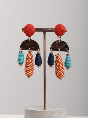 Hammered half moon raffia stud earrings