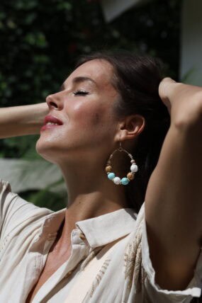 Teardrop raffia drop hook earrings