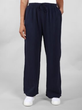 Cotton cheesecloth trousers with elasticated waistband