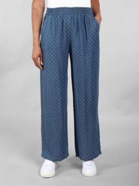 Chambray denim popcorn distressed trousers