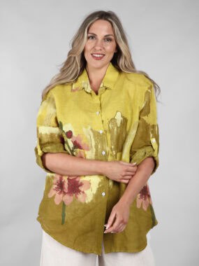 Linen abstract floral buttoned shirt