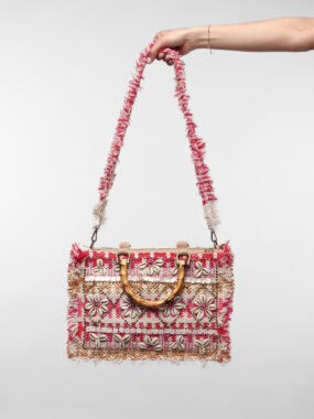 Woven shell and pearl rectangle handbag