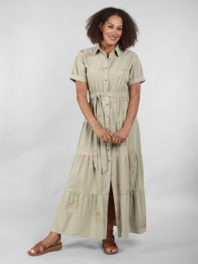 Short sleeve cotton leaf tiered dress