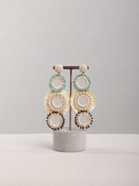Triple circle beaded raffia stud earrings