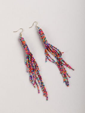Multi beaded tassel drop hook earrings