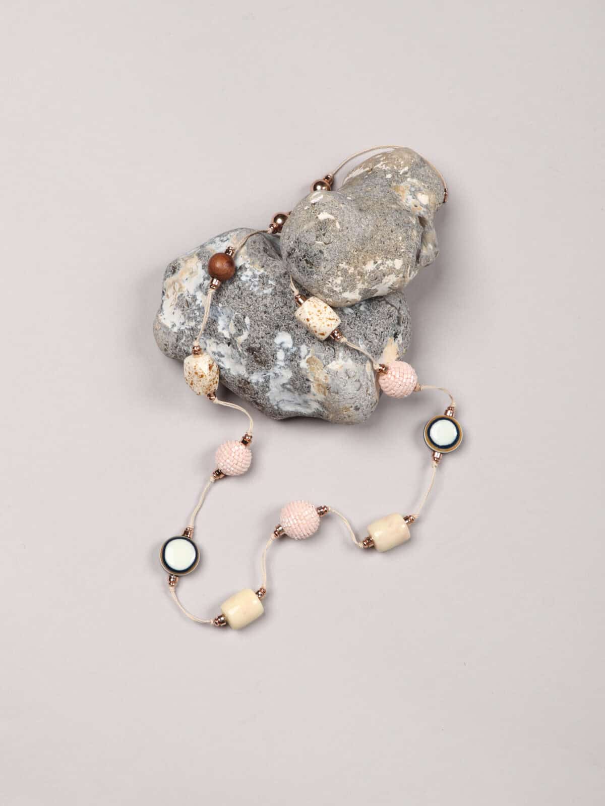 String Chain Mixed beaded necklace with doubled string chain | Peony Fashion