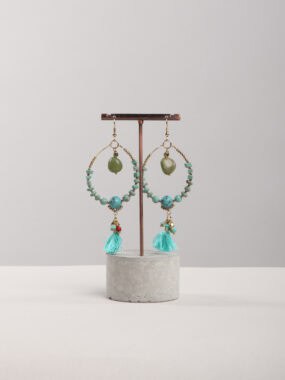 Teardrop tassel beaded turquoise drop hook earrings