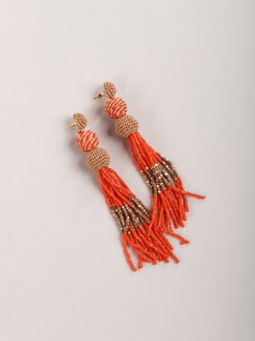 Drop beaded tassel stud earrings