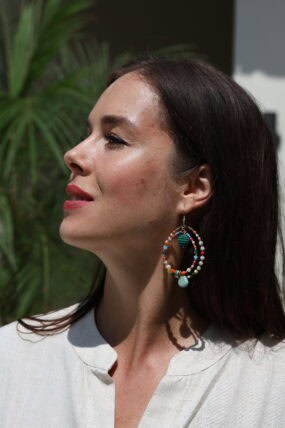 Double hoop beaded drop hook earrings