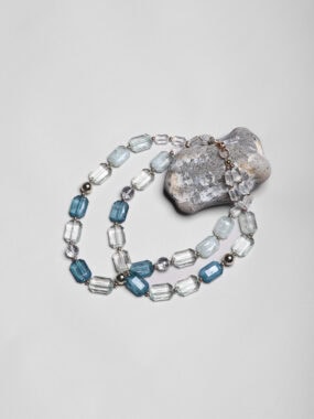 Rectangular beaded double chain necklace