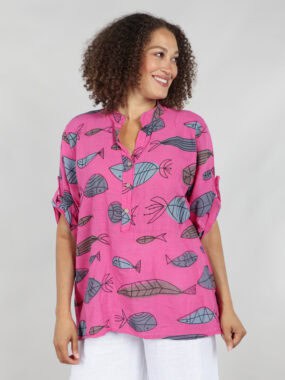 V-neck cotton under the sea print top
