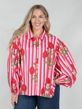 Floral stripe cotton shirt