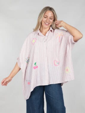 Batwing stripe top with neon artwork