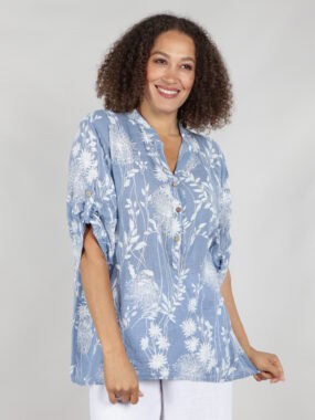 V-neck cotton blend floral print top