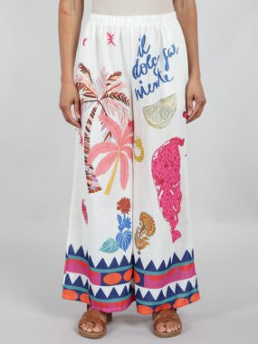 Bold graphic panther trousers with an elasticated waistband