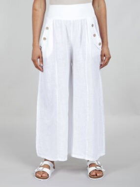Linen trousers with wide elasticated waistband