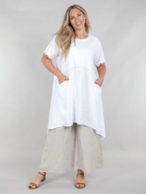 Two fabric panel round neck dress