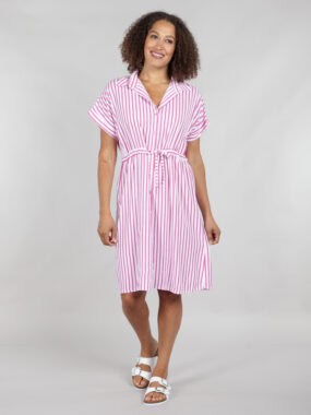 Stripe shirt dress with a tie waist