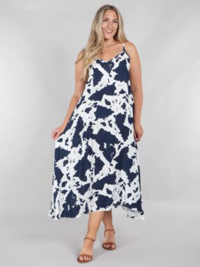 Abstract floral blotch print spaghetti strap dress