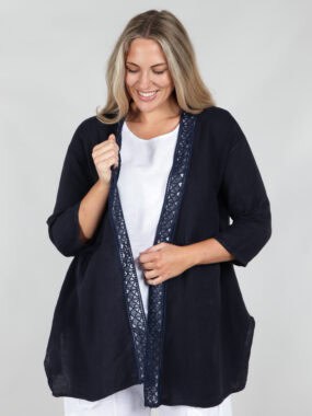 Linen jacket with lace trim