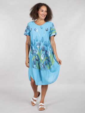 Floral round neck balloon dress
