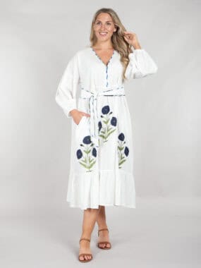 V-neck poppy cotton dress