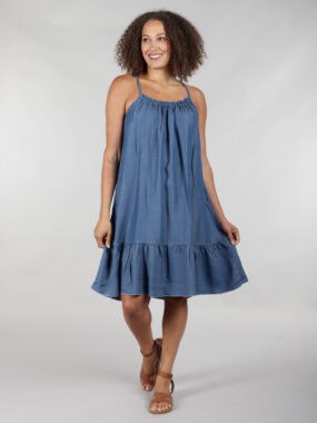 Chambray denim tiered short dress