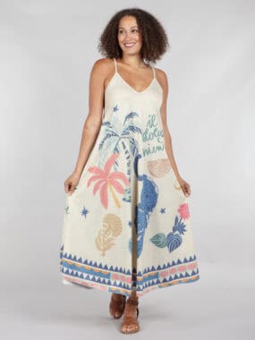 Sparkly v-neck spaghetti strap printed dress