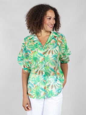 Lightweight green floral short sleeve shirt