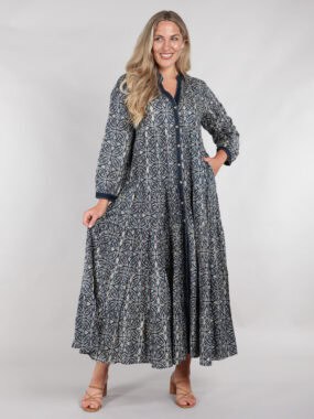 Motif block printed tiered dress