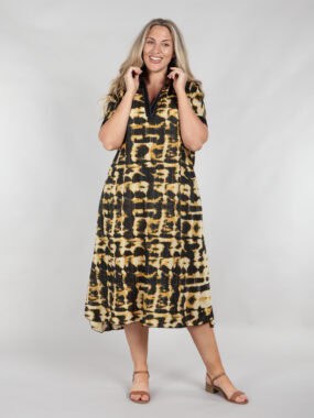 Tie dye print a-line short sleeve dress