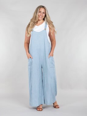 Chambray denim stripe jumpsuit