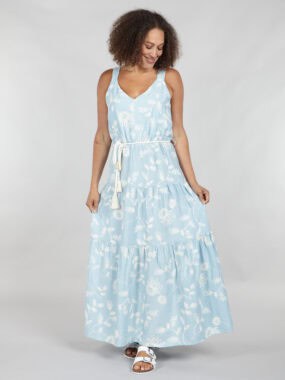 Sleeveless baby blue embroidered dress