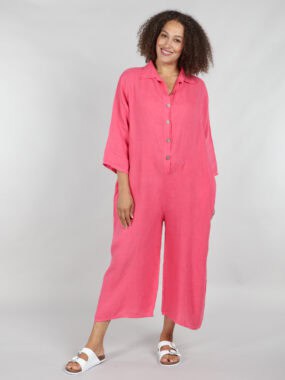 Linen three quarter wide leg jumpsuit