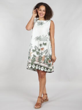 Palm tree sleeveless round neck cotton dress
