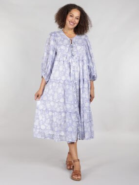 Block printed cotton midi dress