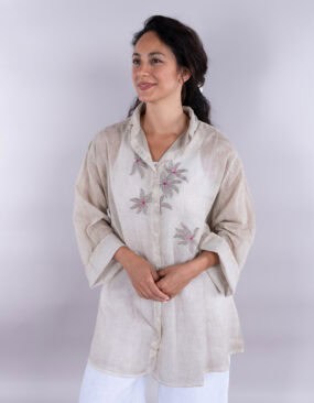 Lightweight cotton embroidered floral shirt