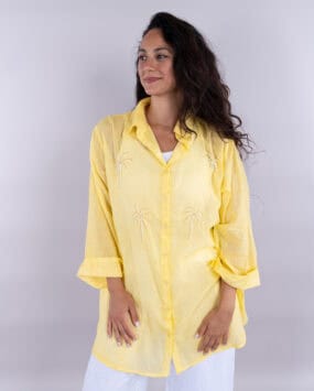 Lightweight cotton embellished palm tree shirt