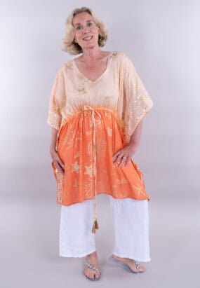 Metallic coral reef cotton kaftan