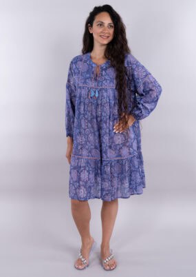 Cotton floral block print mini smock dress